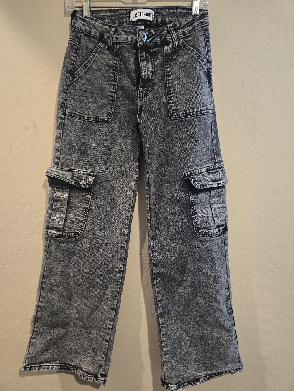 Disclosure Acid Wash Cargo Jeans - Grey Black